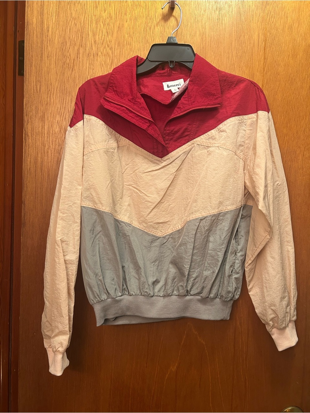 Retro Colorblock Pullover Top - Red, Cream & Gray